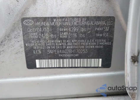 2011 Hyundai Sonata Gls z USA, uszkodzony, nr VIN 5NPEB4AC2BH170253